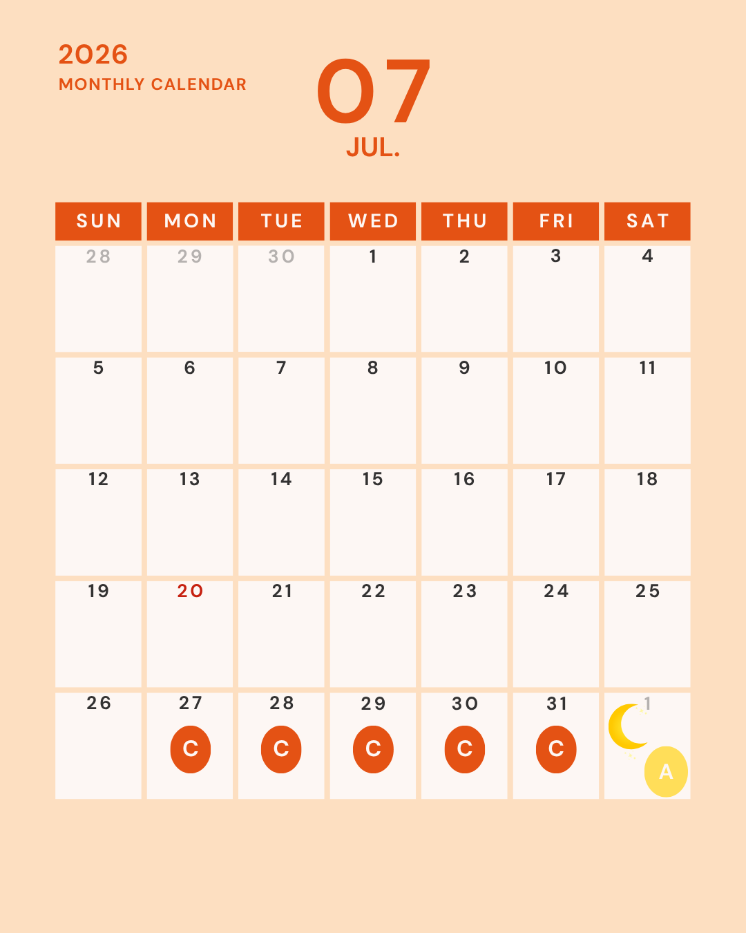 7月の営業日カレンダー