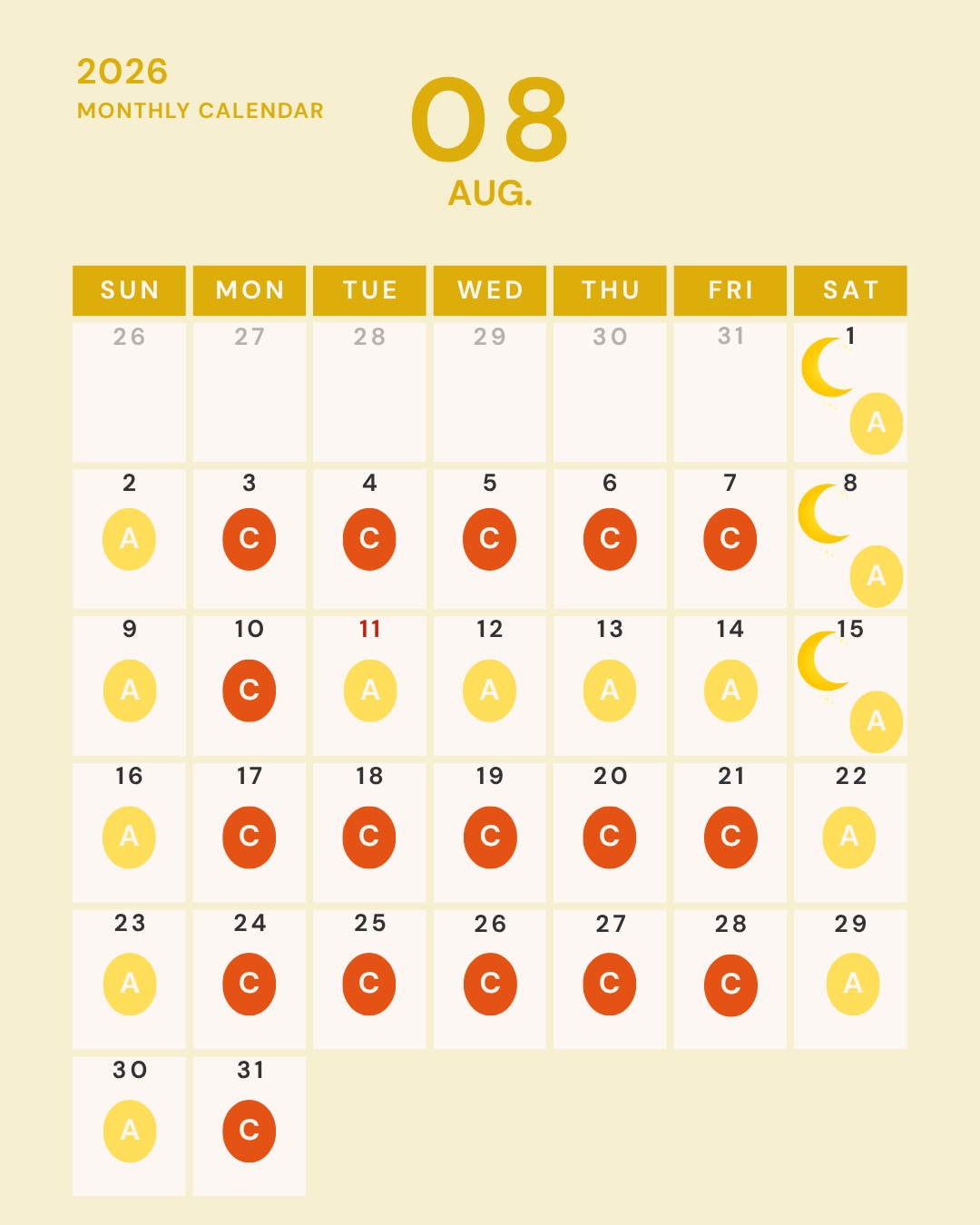8月の営業日カレンダー